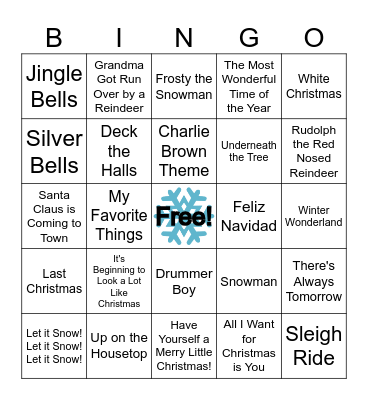 Holiday Music Bingo Card