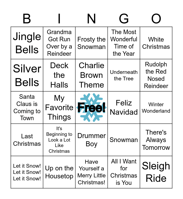 Holiday Music Bingo Card