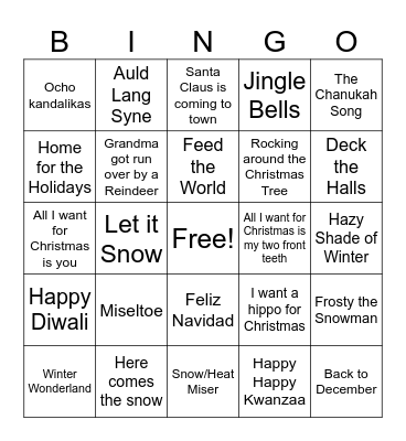 Winter Musical Bingo Card