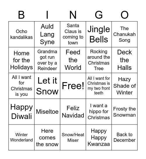 Winter Musical Bingo Card