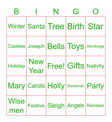 CELT Christmas Bingo Card