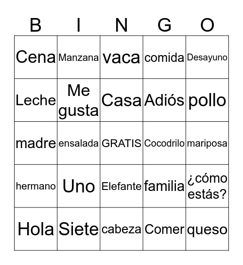 Spanish Class Bingo! Bingo Card