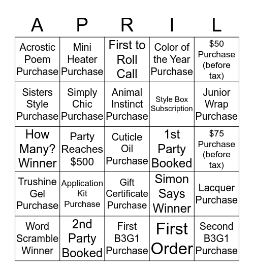 Party-Long Game Bingo Card