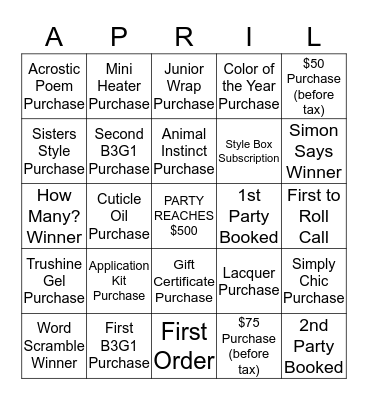 Party-Long Game Bingo Card