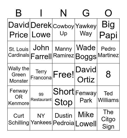 Red Sox  Bingo Card