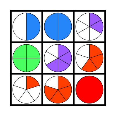 Fraction Circles to Fifths Bingo Card