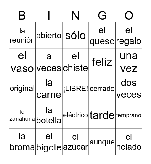 BSB(1) Lesson 5 Vocabulary (A) Bingo Card