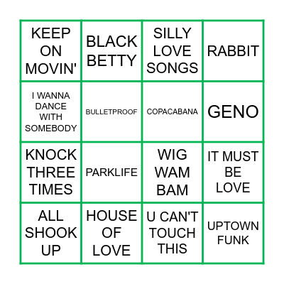 Smash Hits Bingo Card