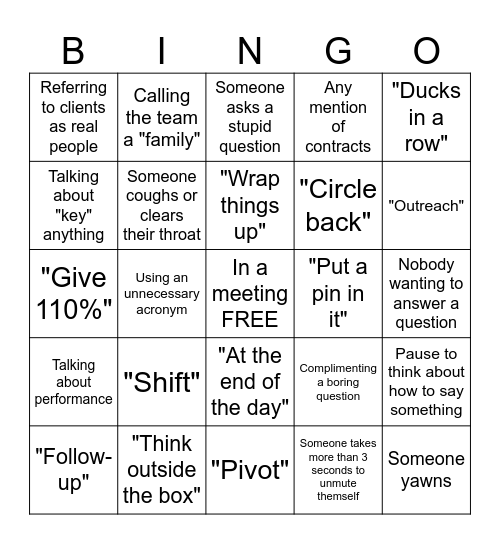 Corporate Jargon Bingo Card