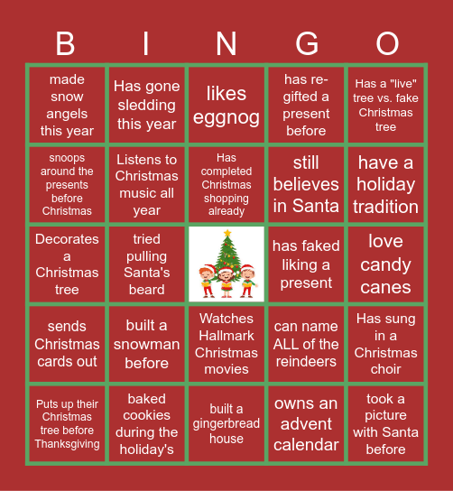 Virtual Holiday Bingo Card