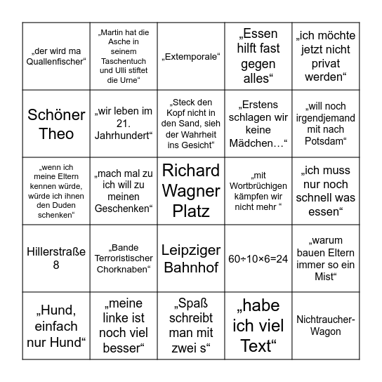 Das fliegende Klassenzimmer Kreuzkamp-Bingo Card