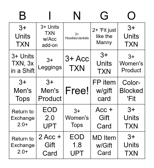UPT Bingo 3.0 Bingo Card