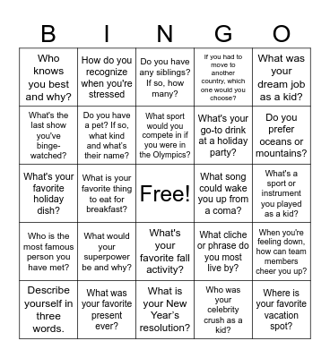 Fun Time with Staff Bingo Card
