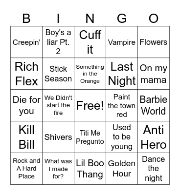 2023 hits Bingo Card