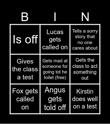 English Bingo Card