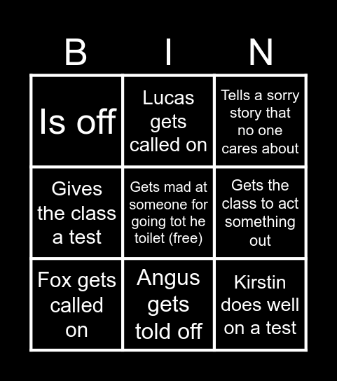 English Bingo Card