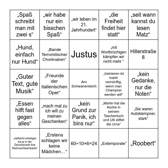 Das fliegende Klassenzimmer Kreuzkamp-Bingo Card