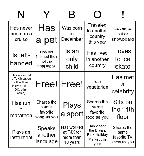 NYBO Bingo Card