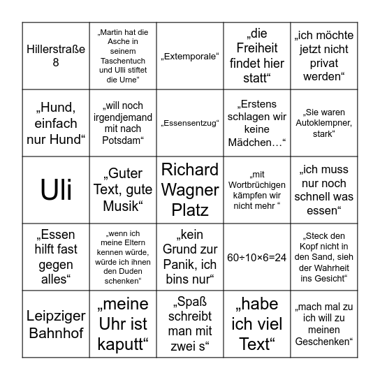 Das fliegende Klassenzimmer Kreuzkamp-Bingo Card