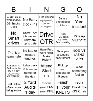 Peak 2023 TOM BINGO Card