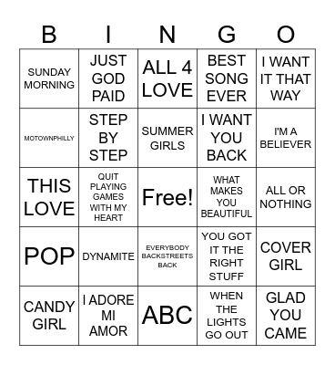 HAPPY BIRTHDAY DANIELLE BOY BAND HITS Bingo Card