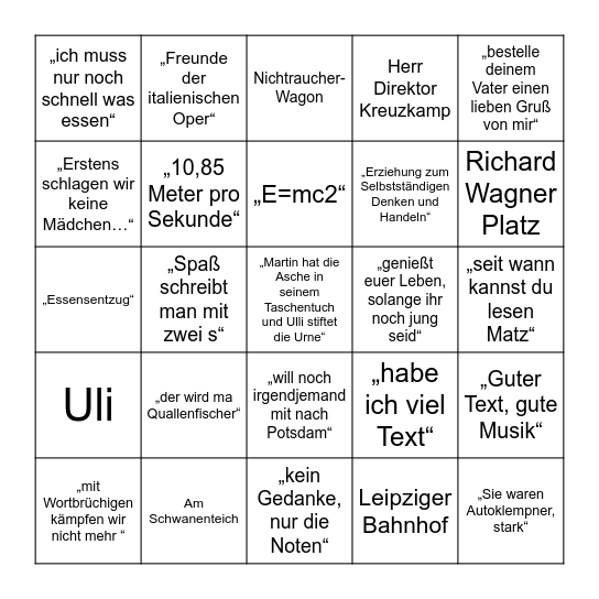 Das fliegende Klassenzimmer Kreuzkamp-Bingo Card