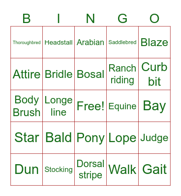 Horse Bingo Card