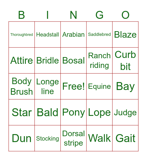 Horse Bingo Card