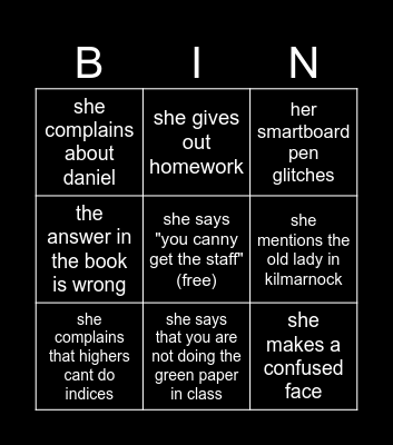 maths bingo Card