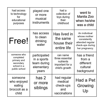 Memory Lane Bingo Card