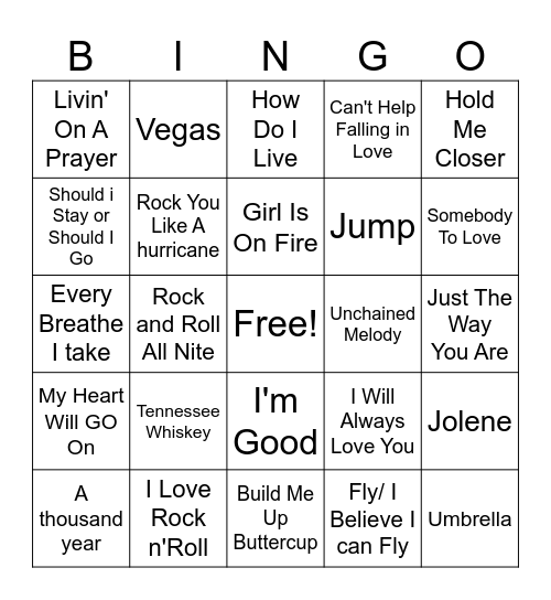 Music Title A1 Bingo Card
