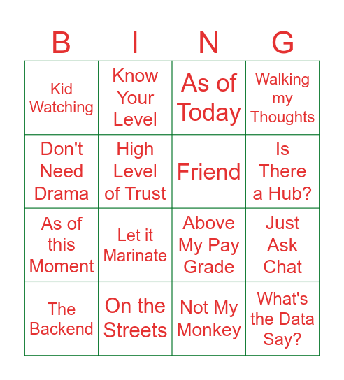 Campbell's Corner Bingo Card