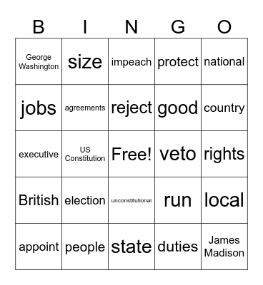 Unit 5 Test Review Bingo Card