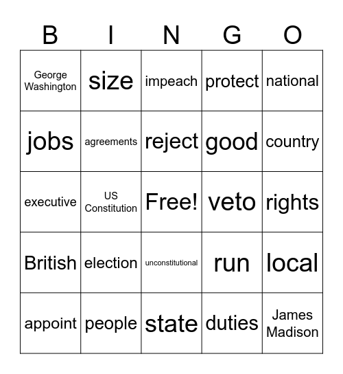 Unit 5 Test Review Bingo Card