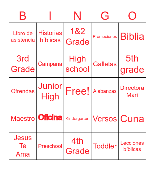 Sunday School Bingo Card