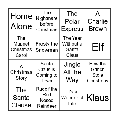Christmas Movie Bingo Card