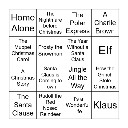 Christmas Movie Bingo Card