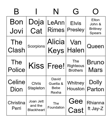 Artist Bingo Card