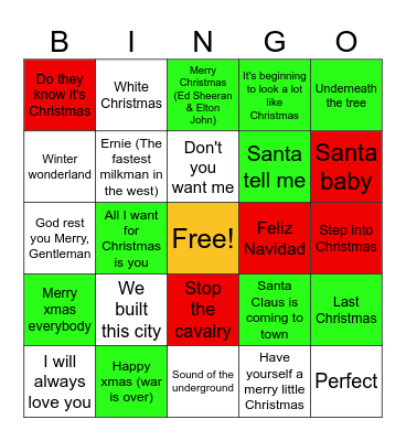 Christmas songs Bingo Card