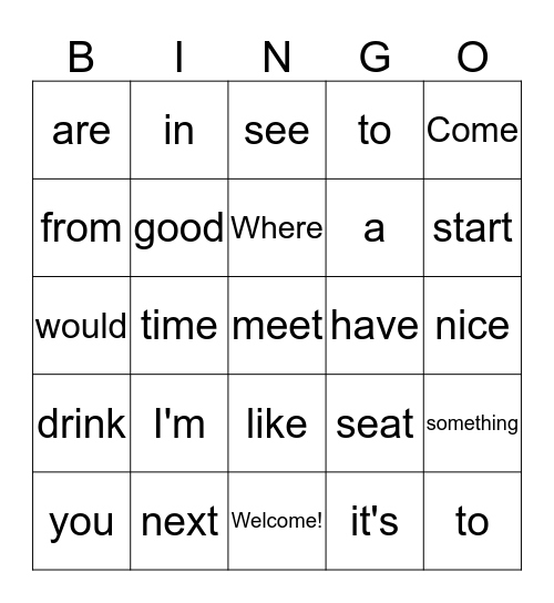 Greetings Bingo Card