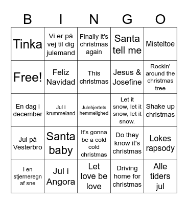 ASA Julemusik bingo Card