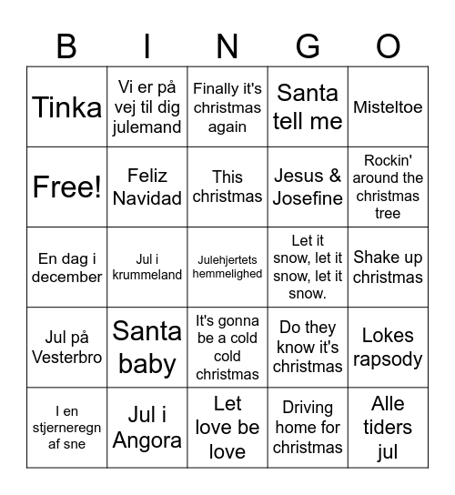 ASA Julemusik bingo Card