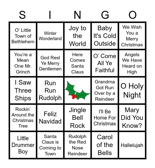 CHRISTMAS SINGO Bingo Card