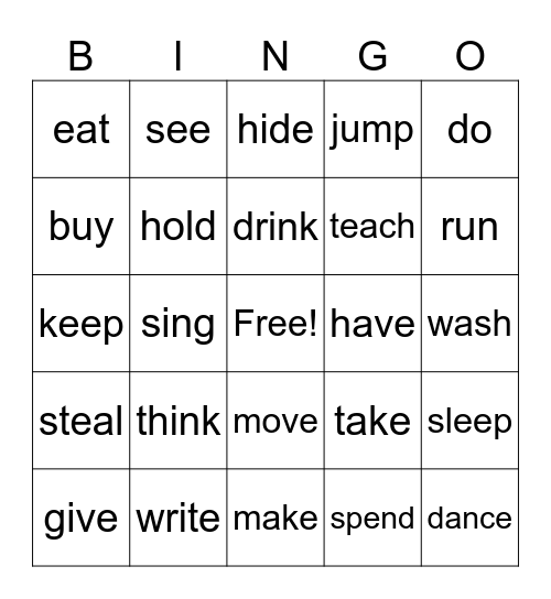 Present tense/Past Tense Bingo Card