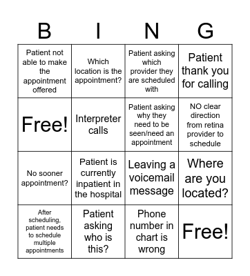Ophthalmology Outbound  Bingo Card