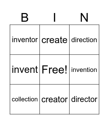 Word Family Bingo Card