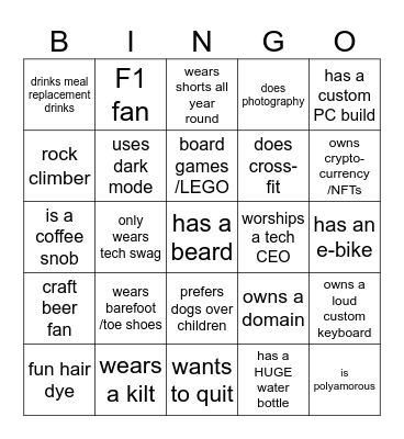 Tech Colleague Bingo Card