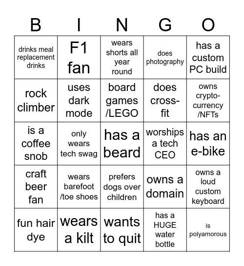 Tech Colleague Bingo Card