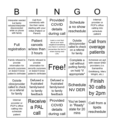 Inbound Pals Bingo Card
