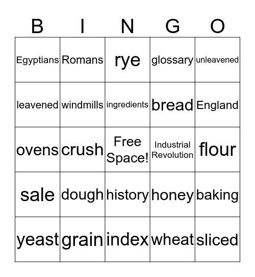 The History of Bread Bingo Card